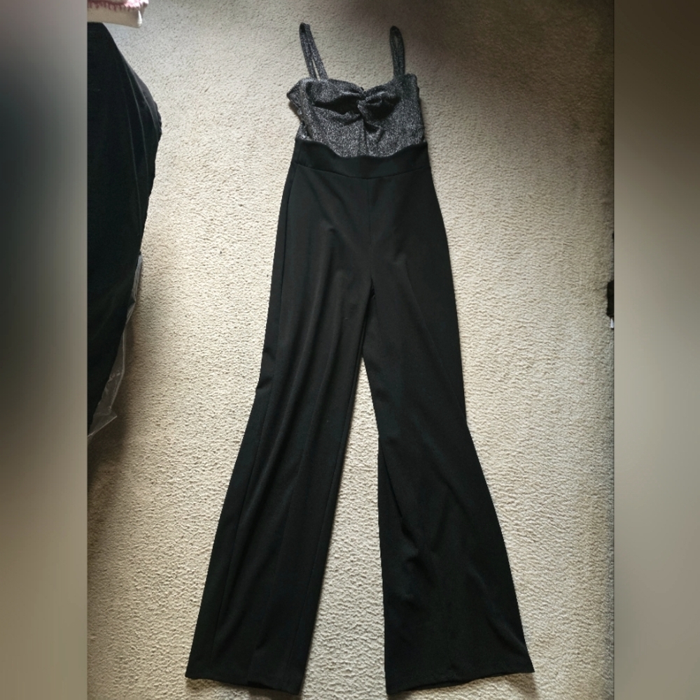 Black and metallic silver wide leg jumpsuit
